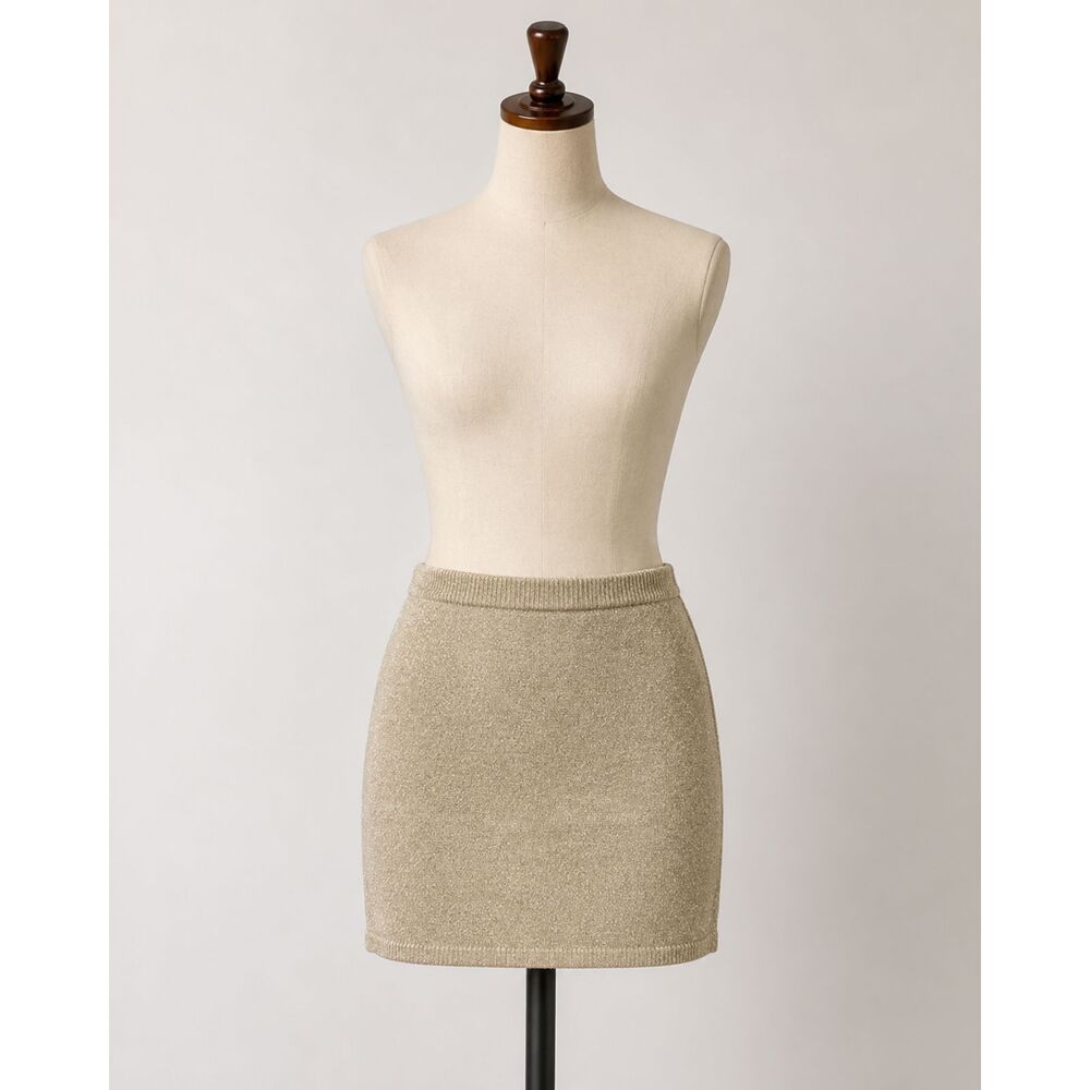 Vintage Jeanne Pierre Skirt Sparkly Gold Stretchy Knit 90s Y2K Mini Pull On Medi